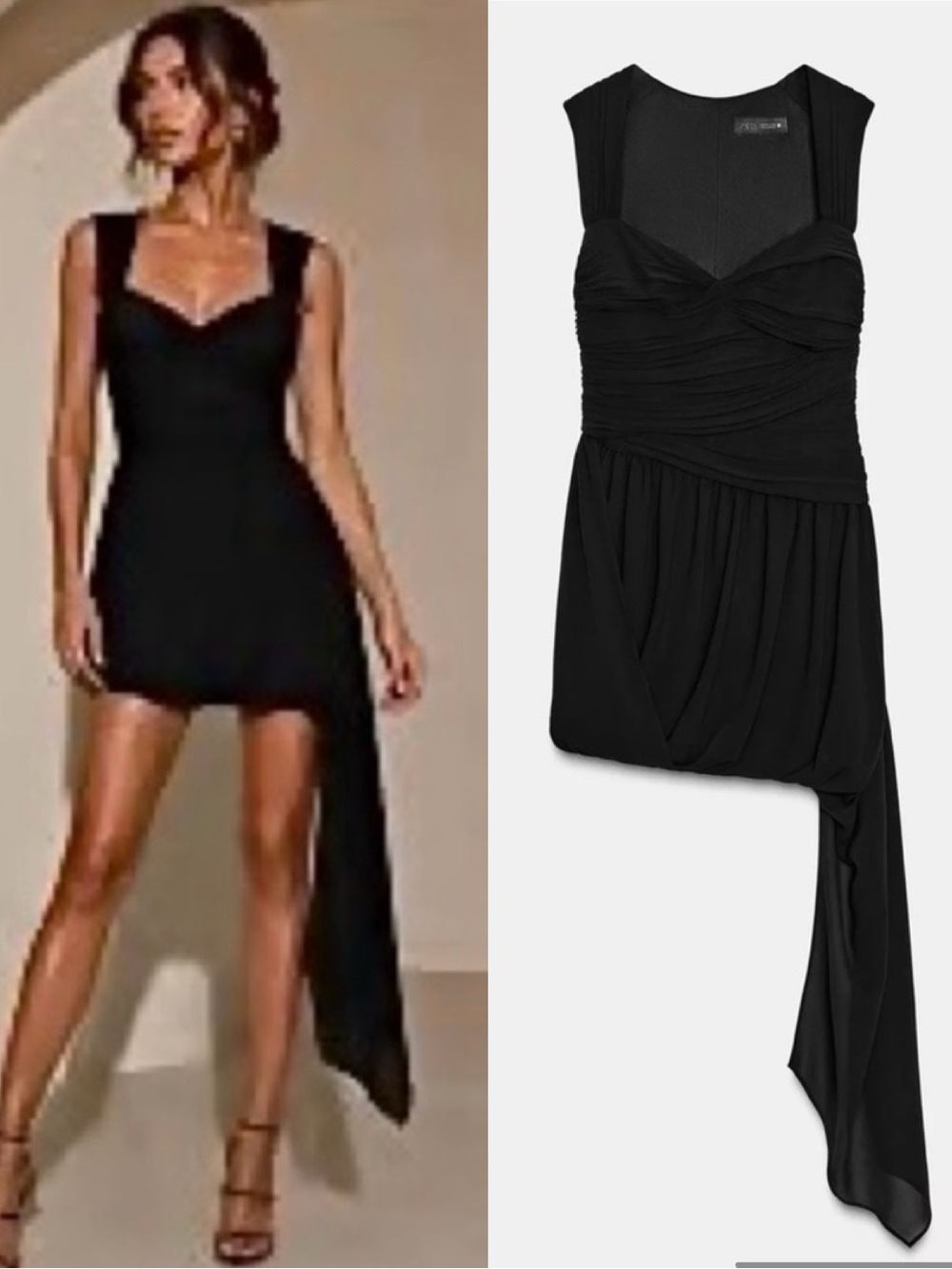 New ZARA Asymmetrical Draped Mini Dress With Balloon Hem